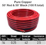 14 Gauge Copper Stranded Red Black Zip Cable 50ft