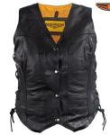Women's Black Leather Motorcycle Vest with Pockets