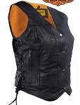 Women's Black Leather Motorcycle Vest with Pockets
