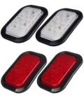 cciyu 4x Red+Clear 5x3"12 LED Trailer Tail Lights Rectangle Stop Turn Tail & Backup Reverse Truck Trailer Hitch Light Sealed RV Semi Truck Flatbed Taillights w/Rubber Grommets