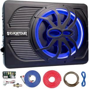 Powerful 10" Slim Under Seat Car Subwoofer - Enhanced with Blue LED Light