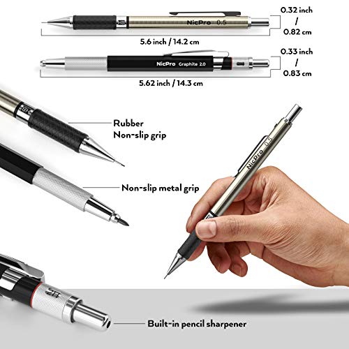 Nicpro 6PCS Mechanical Pencils & Lead Set