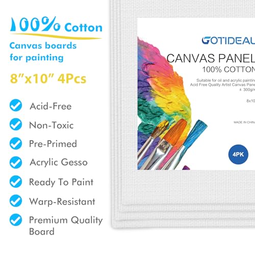 8x10 Canvas Boards Set of 4 - Gesso Primed White