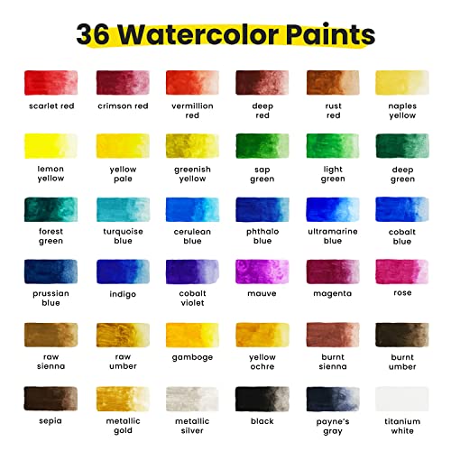 Watercolor Paint Set - 36 Tubes & Brushes