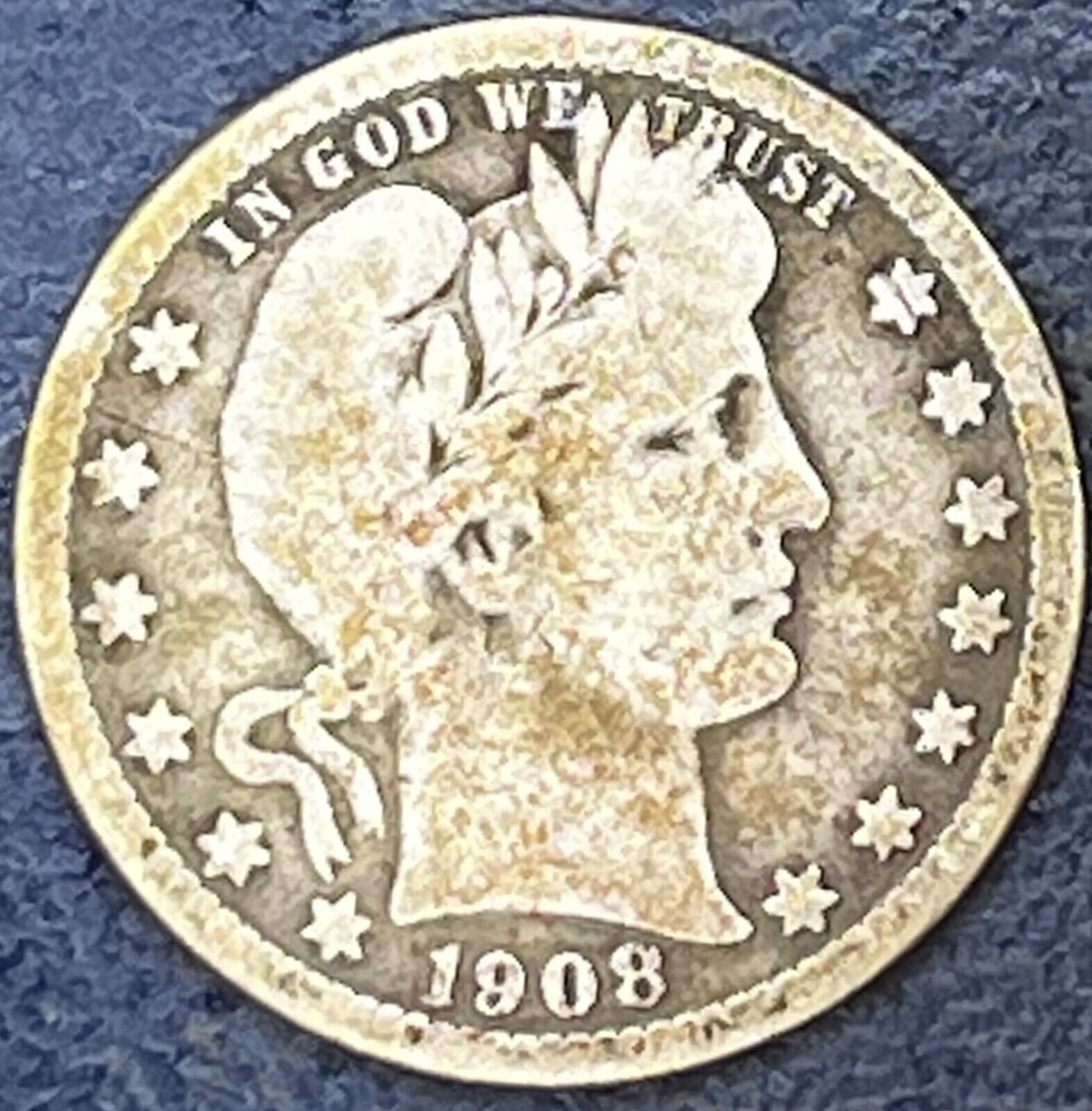 1908 O Barber Quarter Well Circulated Silver Coin