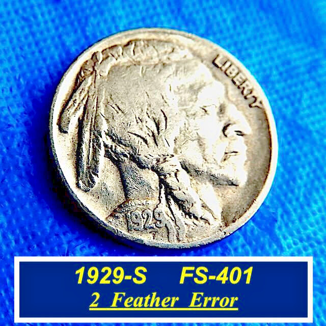 1929-S Two-Feather Error Buffalo Nickel - Circulated