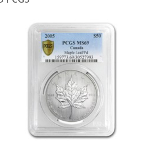 2005 Canadian 1oz Palladium Maple Leaf - PCGS MS-69
