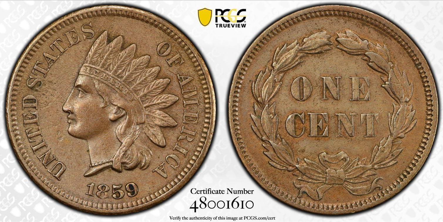 1859 Indian Cent PCGS Genuine Gold Shield AU