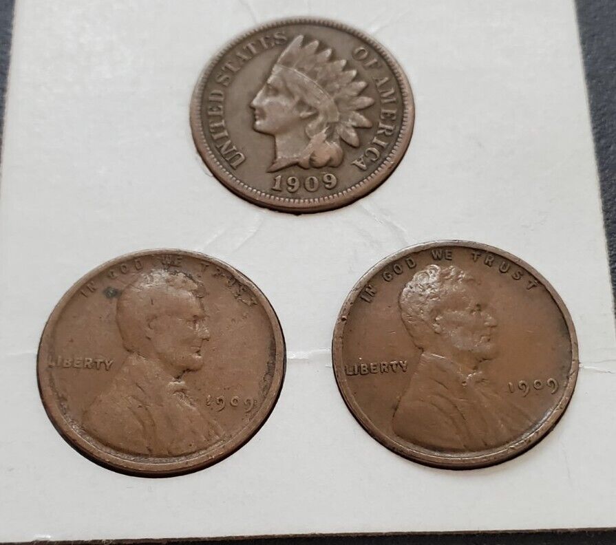 1909 VDB, P, Indian Head Cent 3 Coin Lot