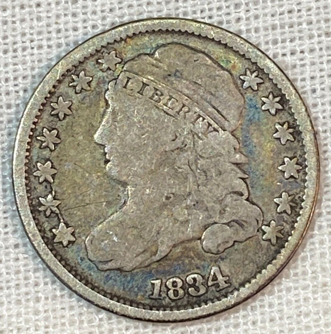 1834 Large 4 Capped Bust Dime VG CHRC