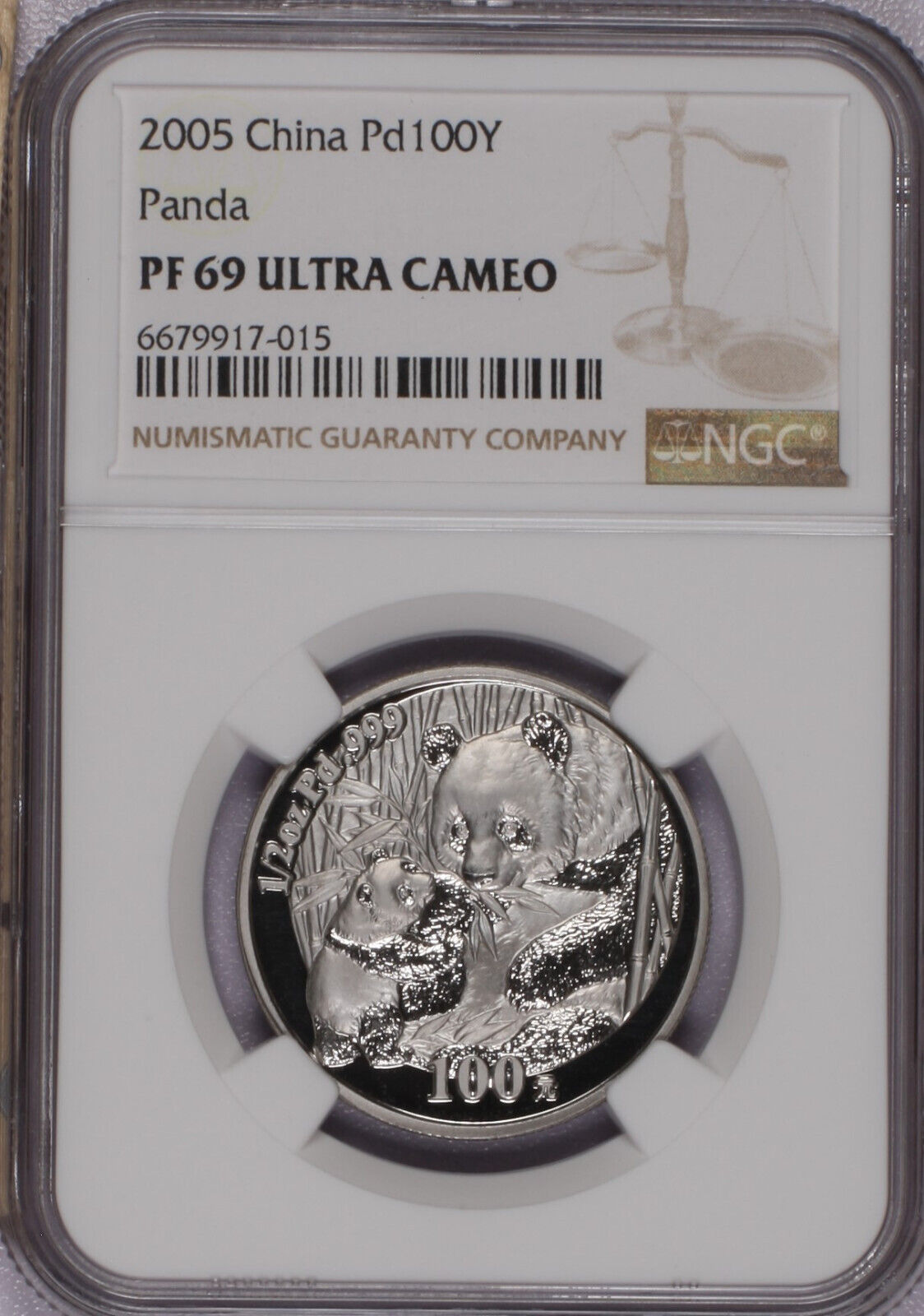 2005 Palladium Panda 1/2 oz. 100 Yuan - PF69