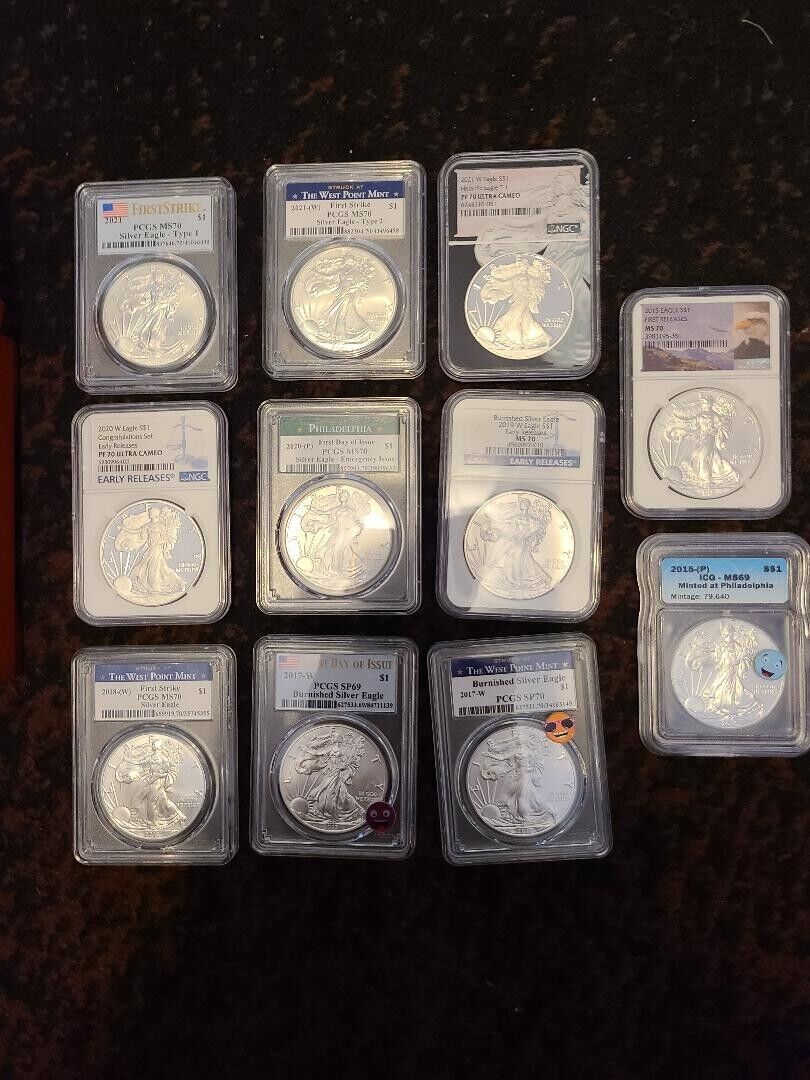 American Silver Eagles - 12 Coins - High Grades