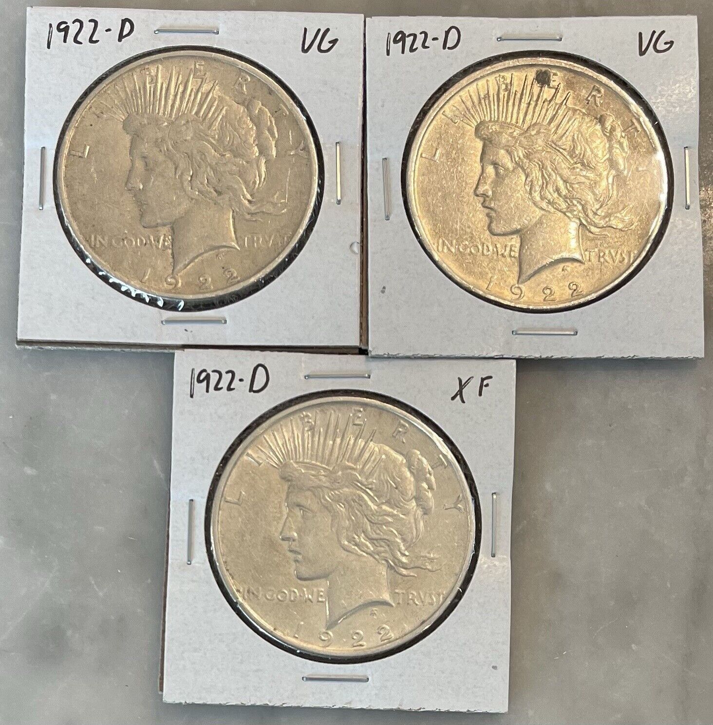 (3) 1922-D Peace Dollar Lot - VG - XF