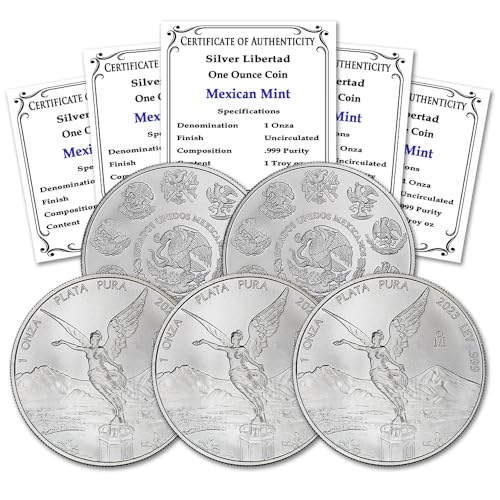 2023 Lot of (5) 1 oz Mexican Silver Libertad BU