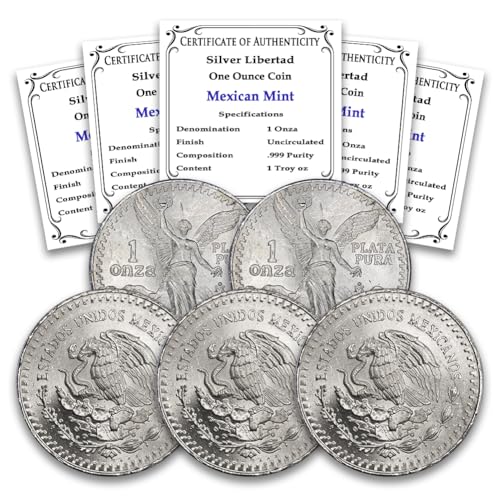 Lot of (5) 1 oz Mexican Silver Libertad Coins