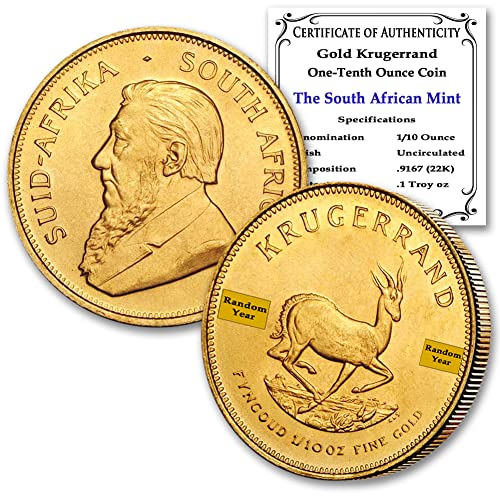 ZA 1/10 oz Gold Krugerrand Coin, Authenticated Brilliant Uncirculated