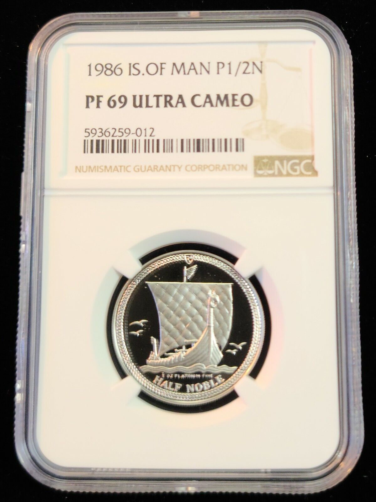 1986 Isle of Man Platinum 1/2 Noble NGC PF 69 Ultra Cameo