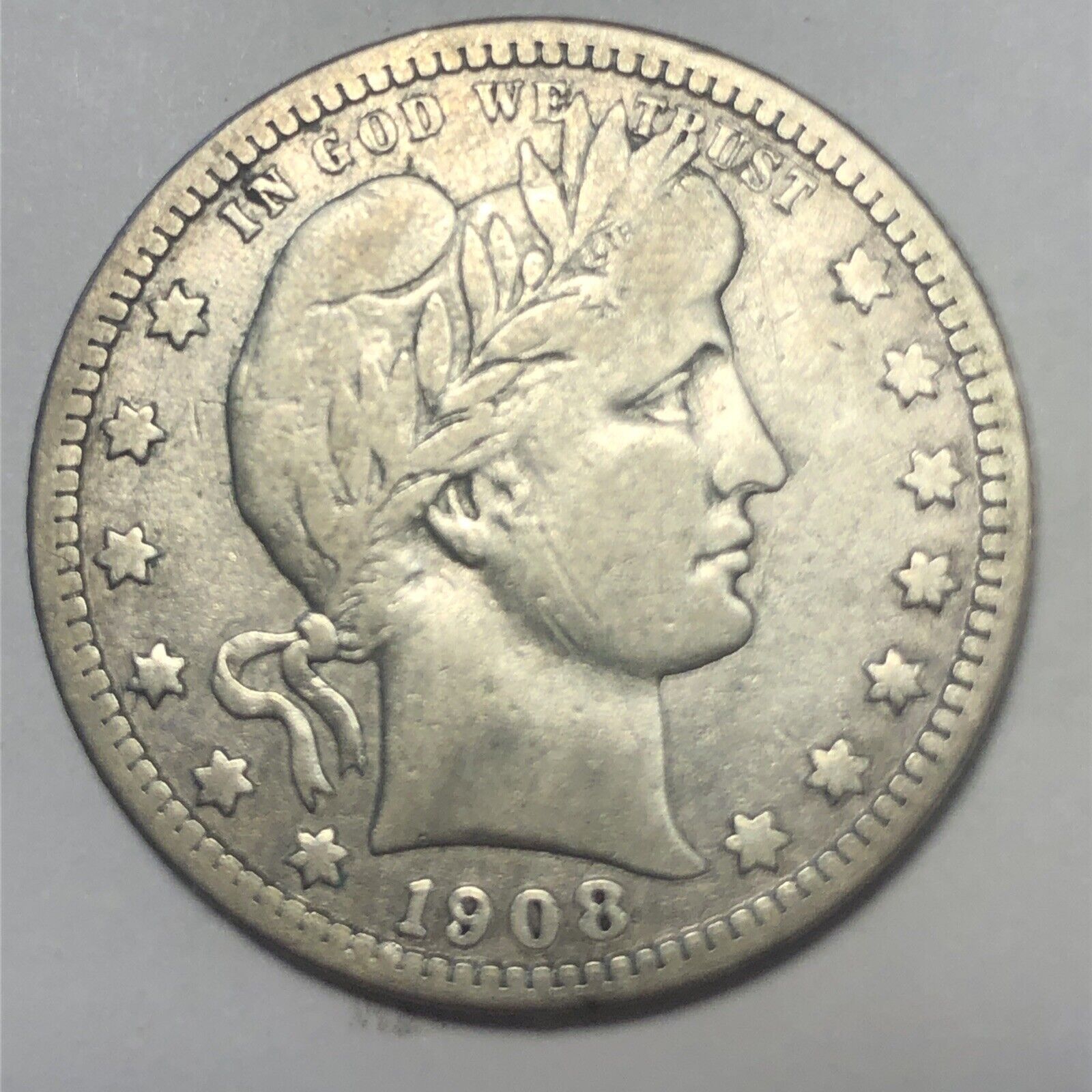 1908-D Barber Quarter with Partial Liberty from Denver
