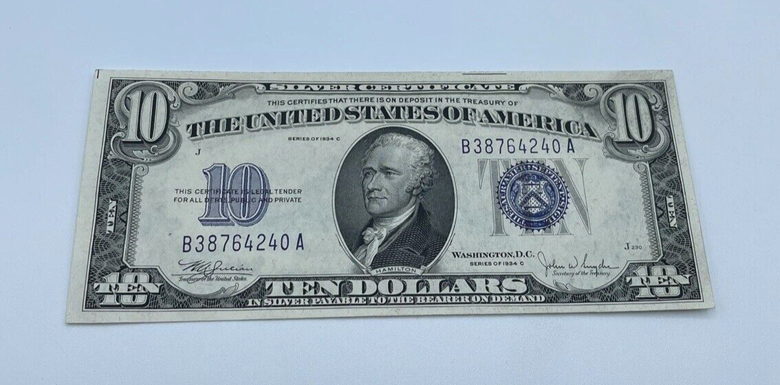 1934 C $10 Bill Silver Certificate Blue Seal