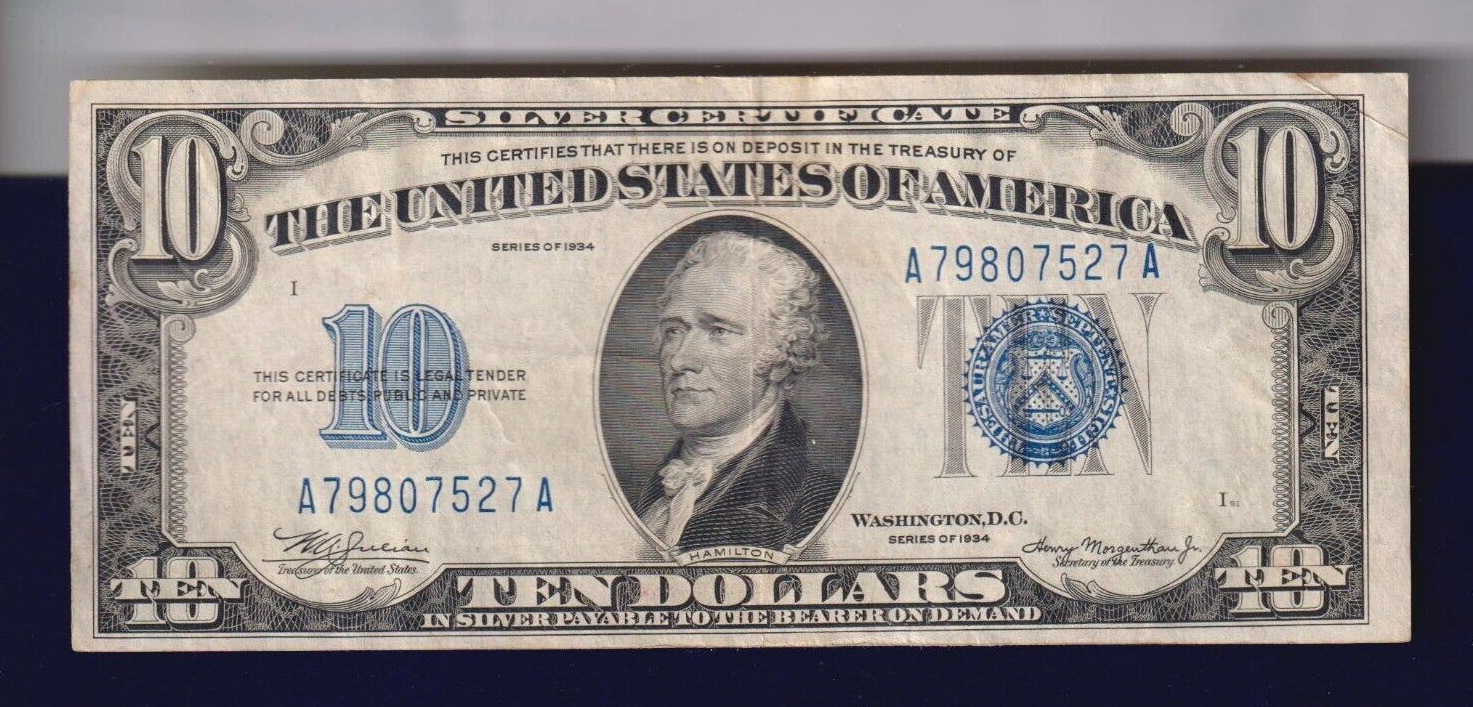 1934 $10 Silver Certificate Blue Seal Note