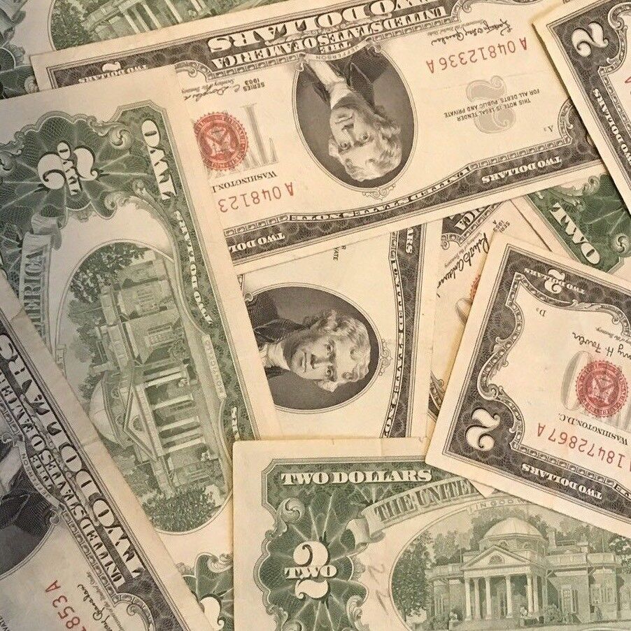 ☆Rare 1953-1963 $2 Red Seal Jefferson Dollars☆