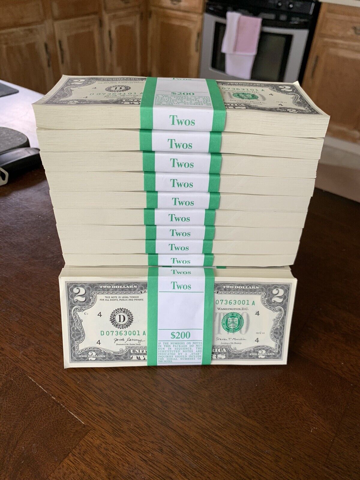 (20) Uncirculated Consecutive Serial# $2 Bills - Real Money