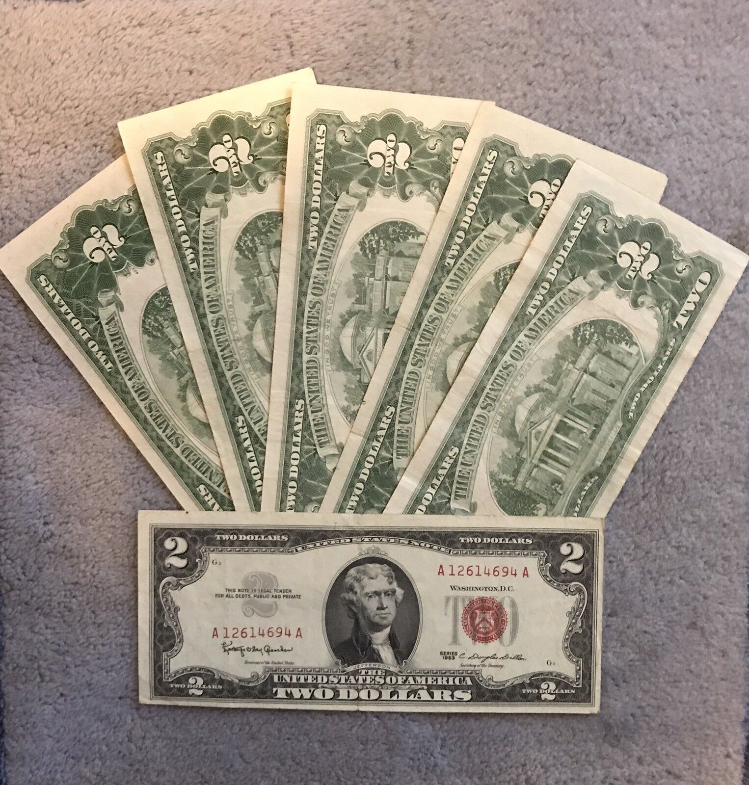 ☆Rare 1953-1963 $2 Red Seal Jefferson Dollars☆