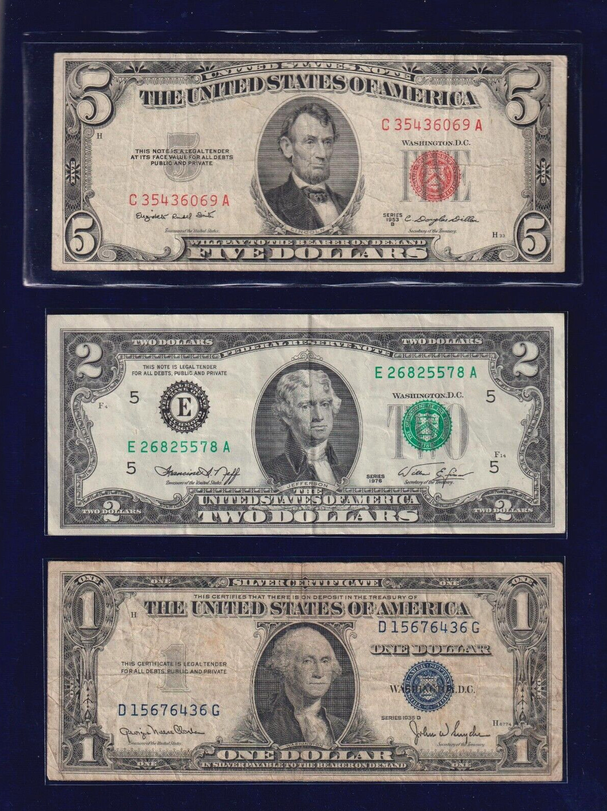 $1 Silver Certificate, $2 FRN, $5 Legal Tender Set