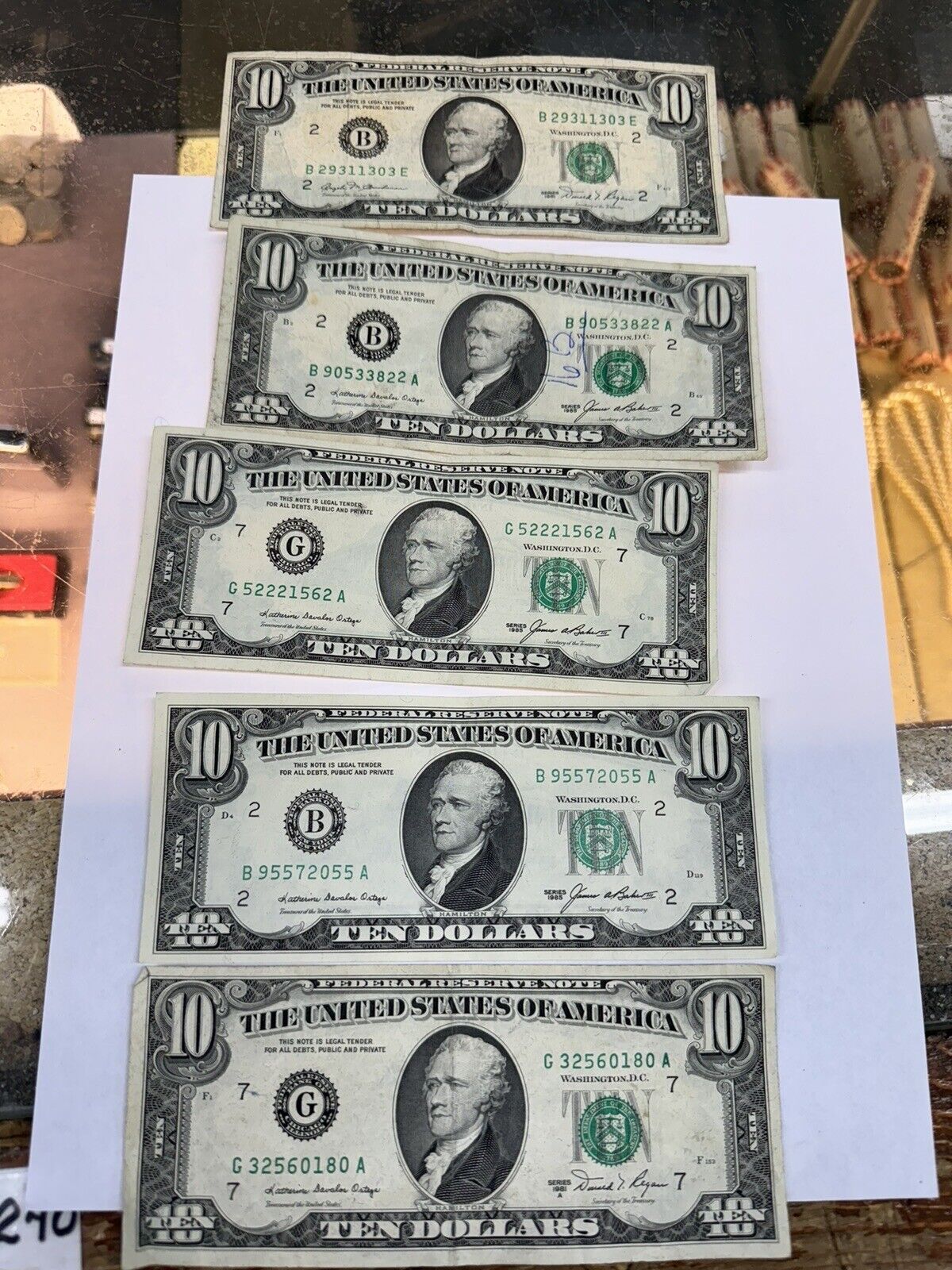 Lot of Five $10 Small Face U.S. Bills