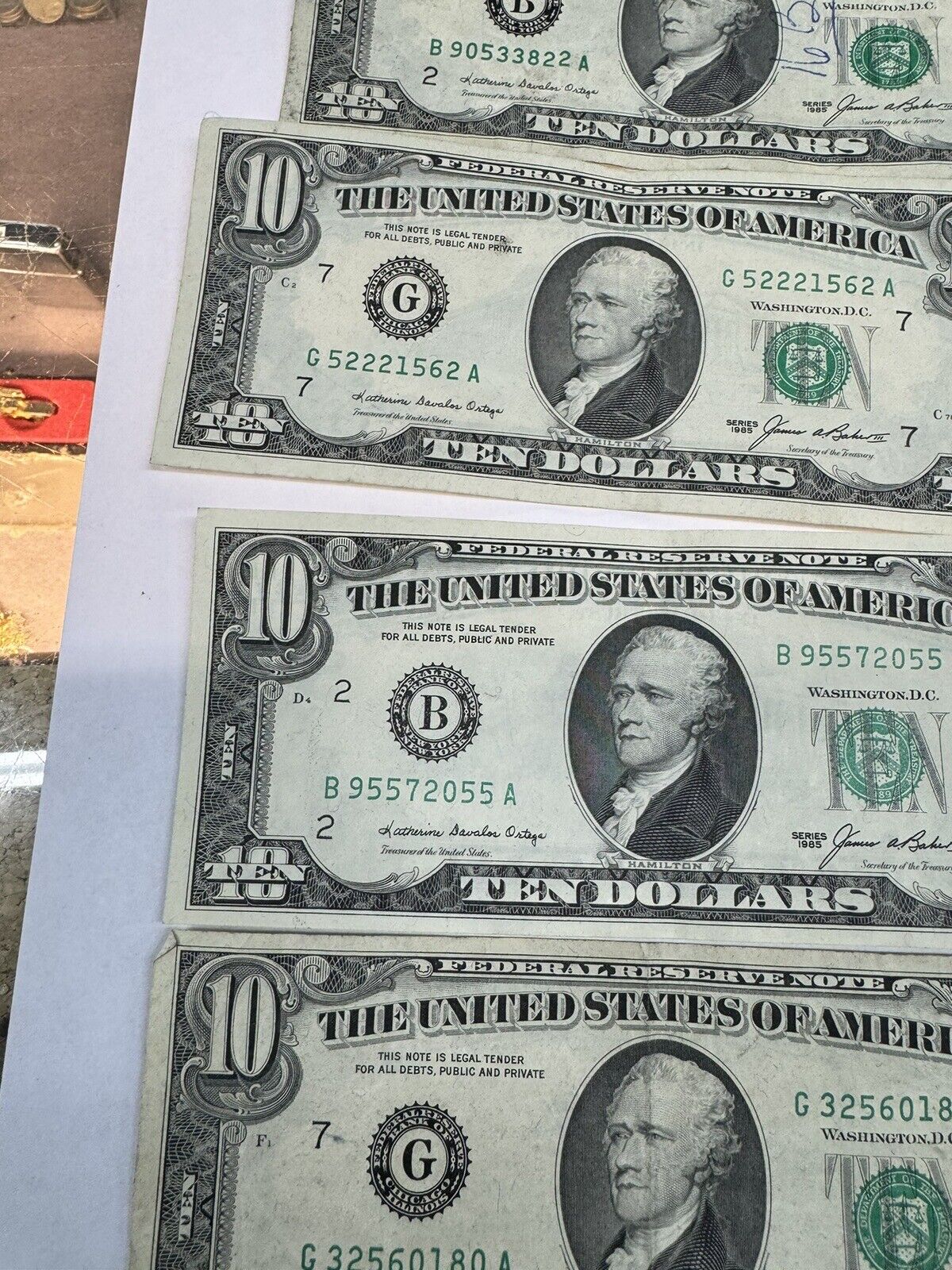 Lot of Five $10 Small Face U.S. Bills