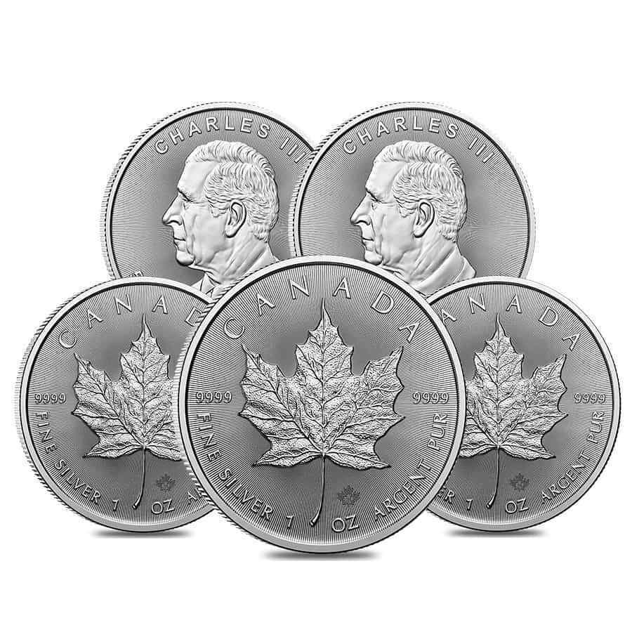 5x 2024 1 oz Canadian Silver Maple Leaf BU