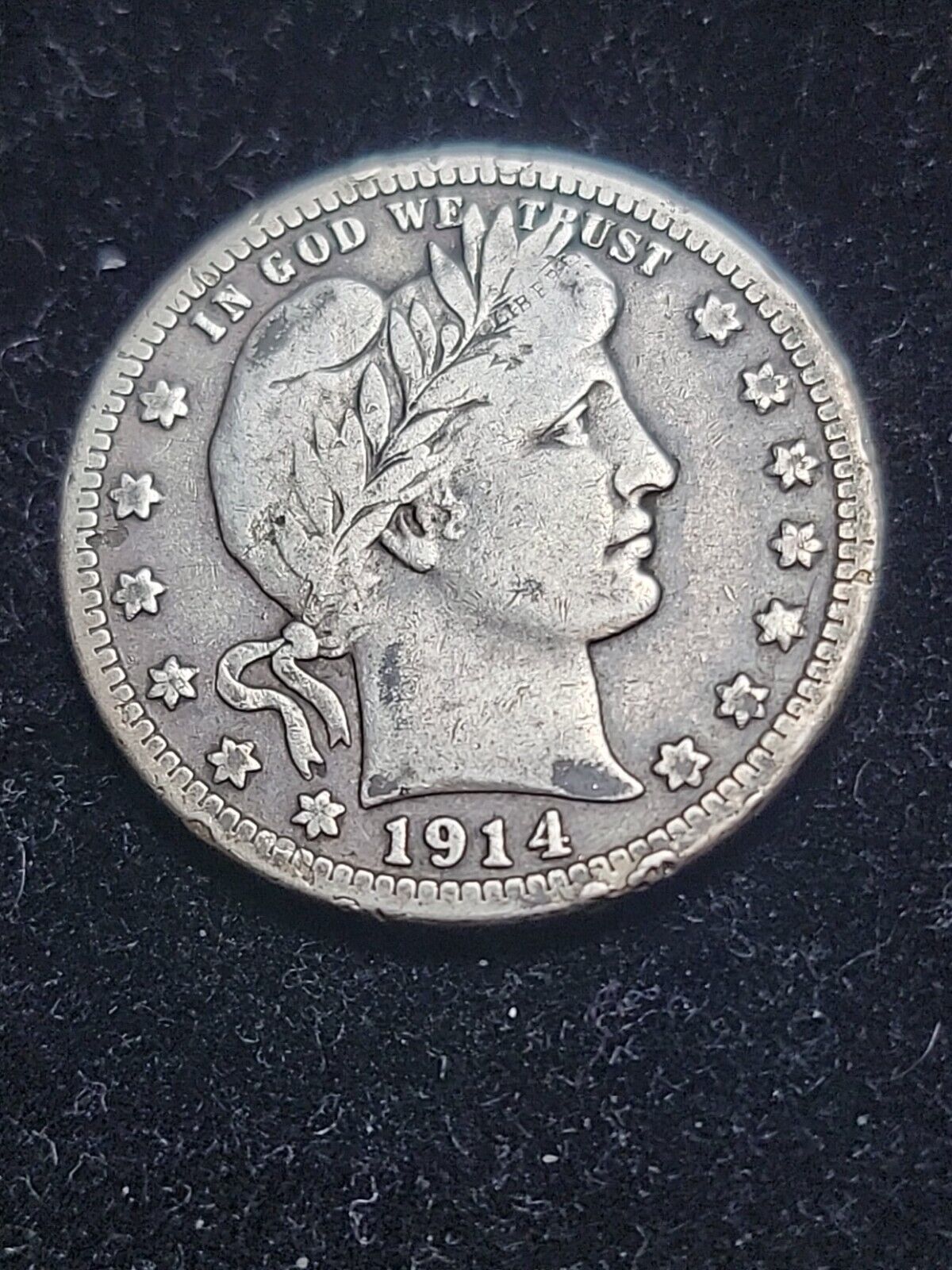 1914-D Barber Silver Quarter Full Liberty, detailed design