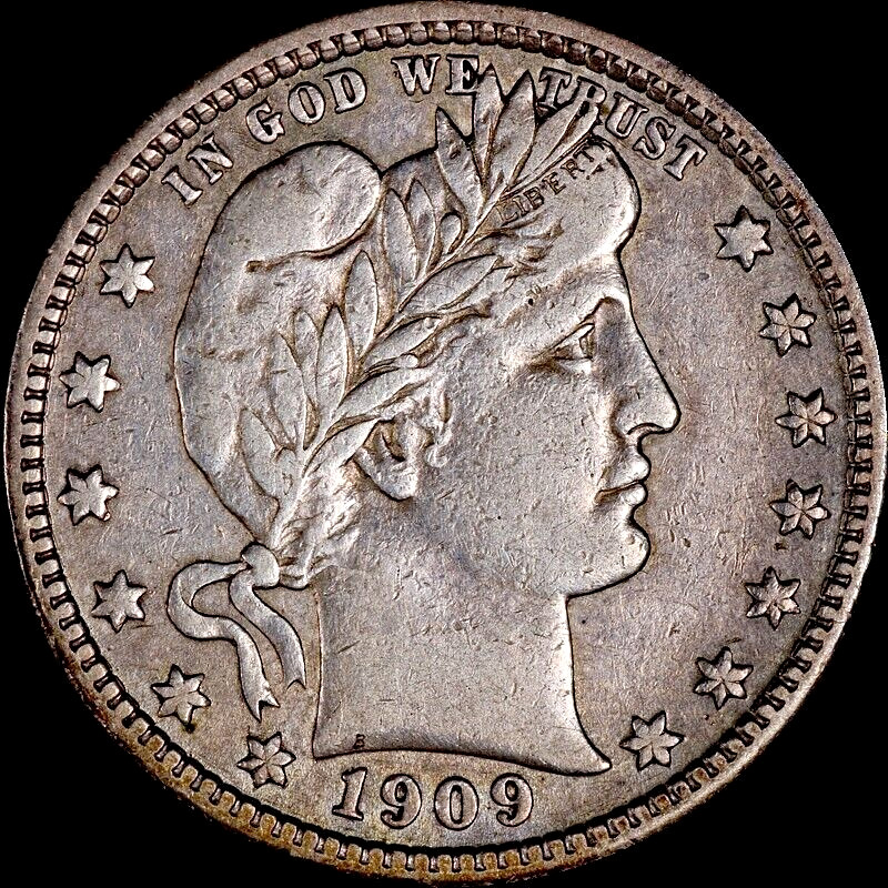 1909-D Barber Silver Quarter - Scarce - Fine+++