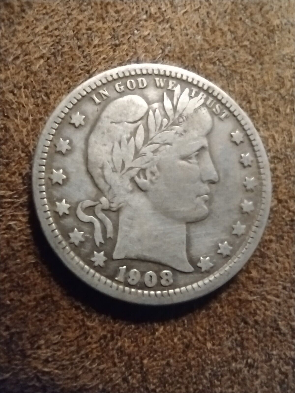 1908 D Barber Quarter with Full Liberty Design