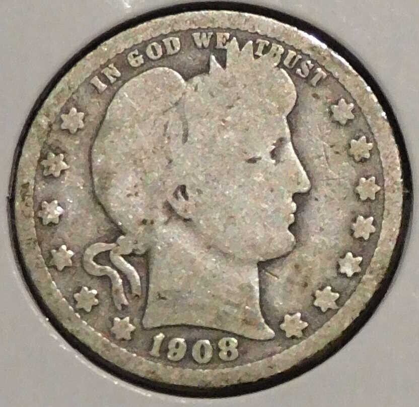 1908-O Barber Silver Quarter