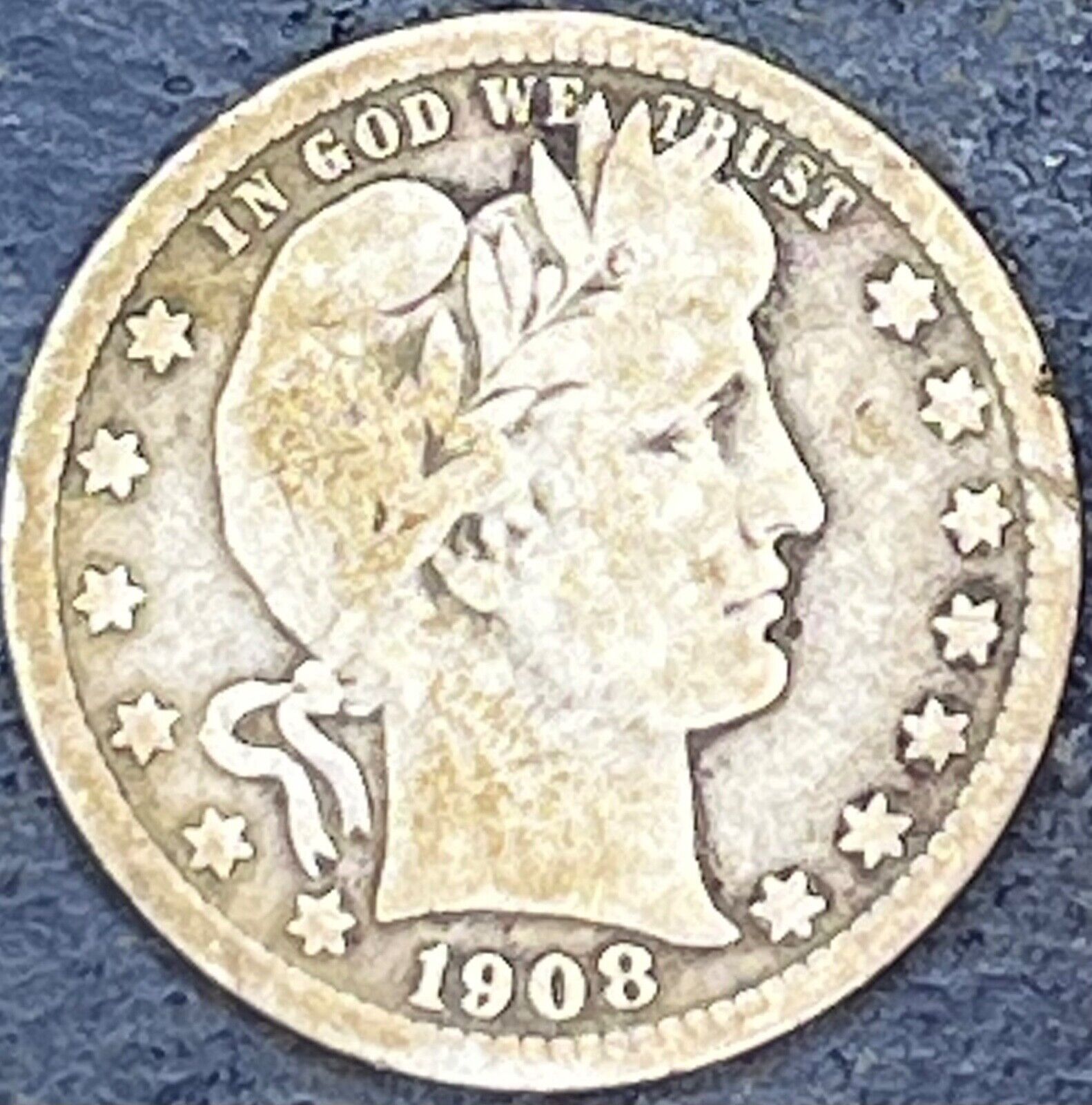 1908 D Barber Quarter Circulated 0311-22