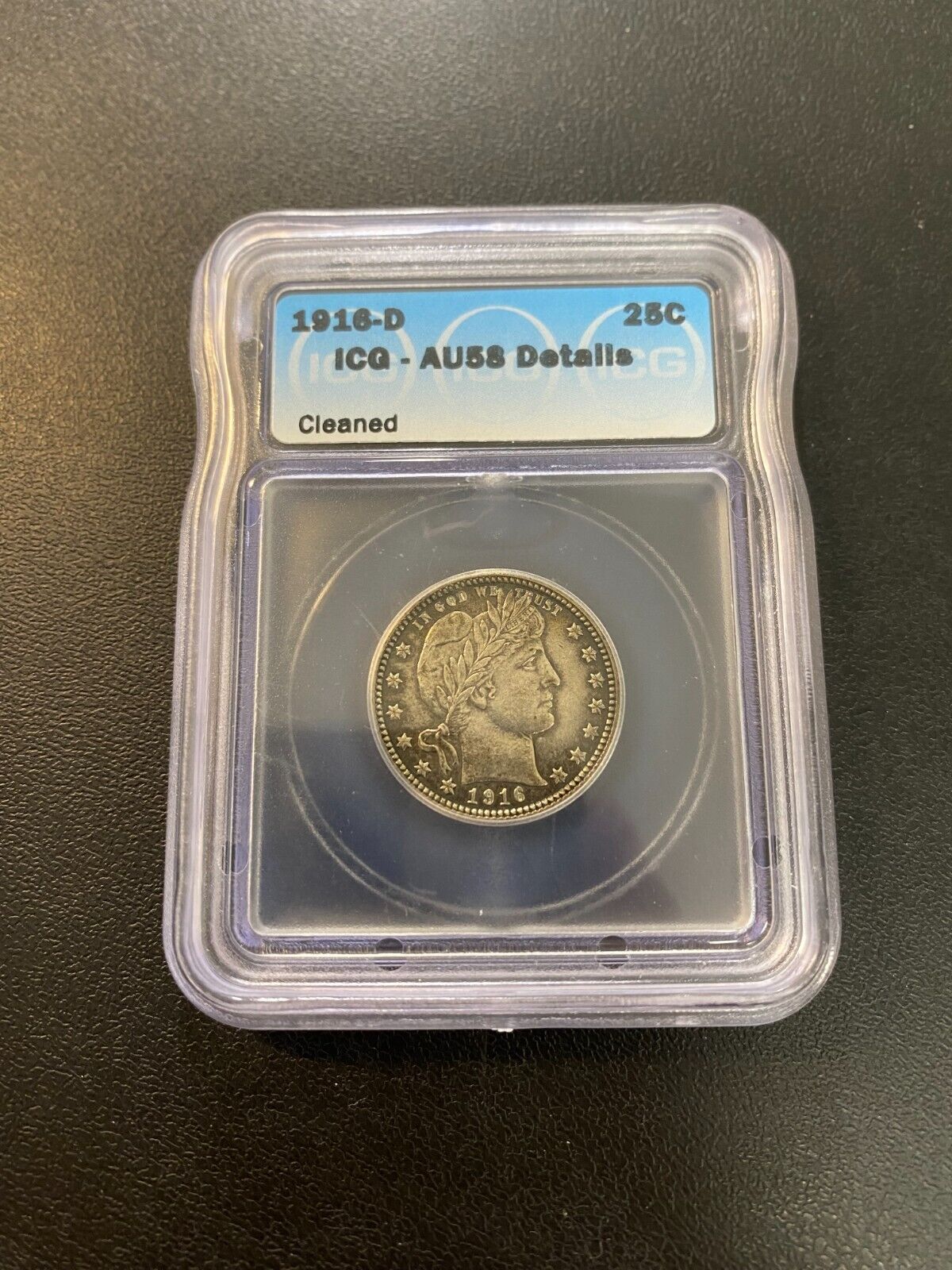 1916 D Barber Quarter ICG AU-58 Certified