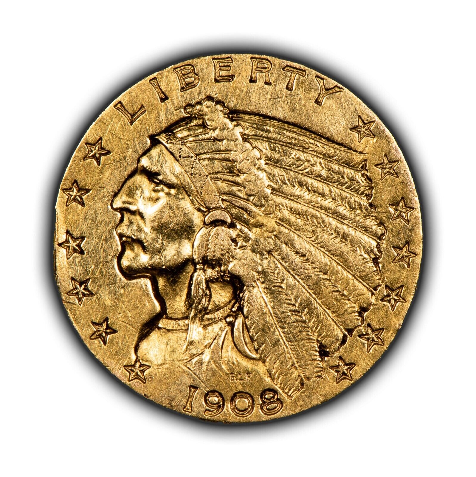 1908 Indian Head Gold Quarter Eagle - Extra Fine