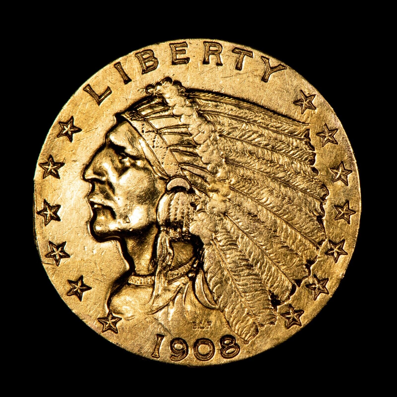 1908 Indian Head Gold Quarter Eagle - Extra Fine