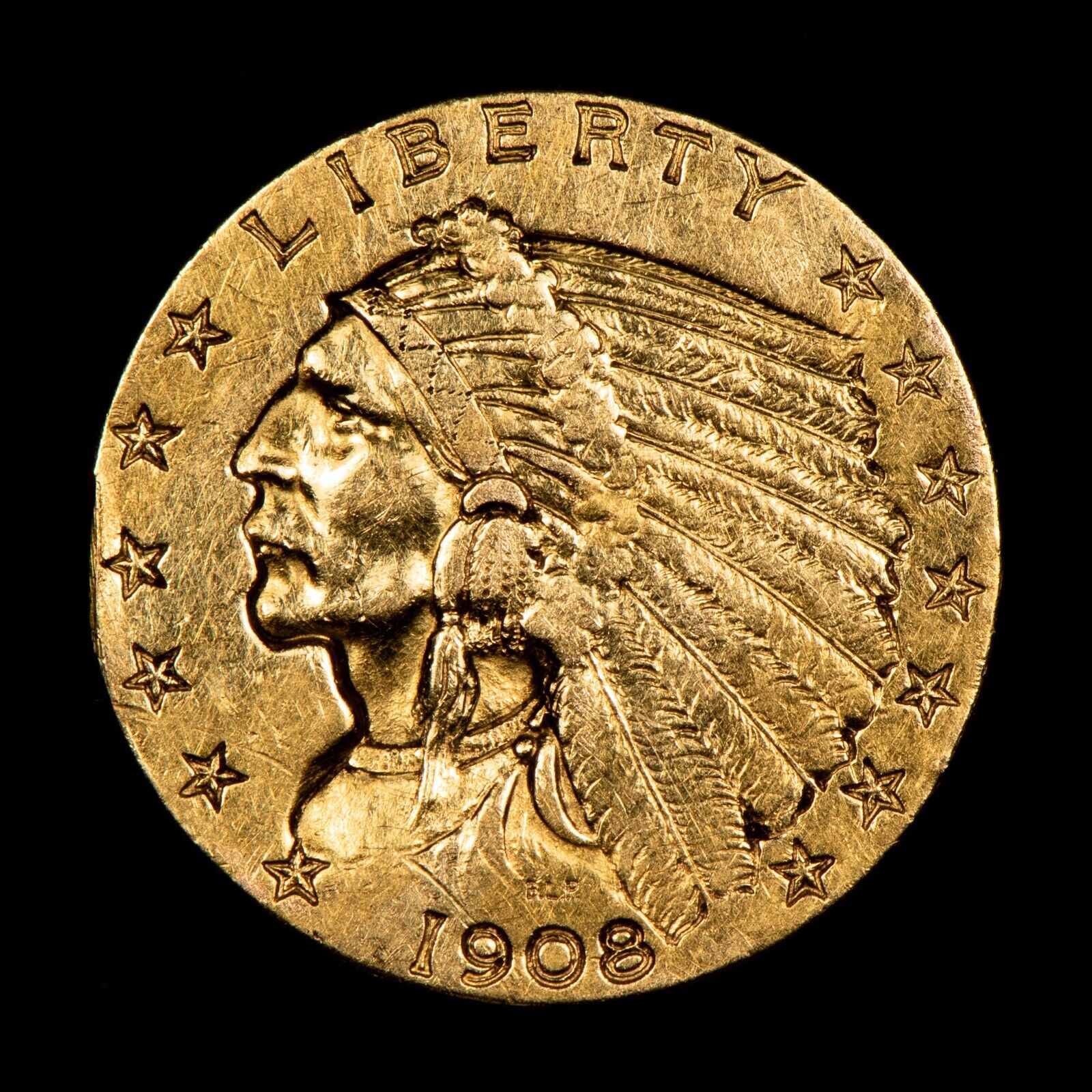 1908 Indian Head Gold Quarter Eagle - Extra Fine
