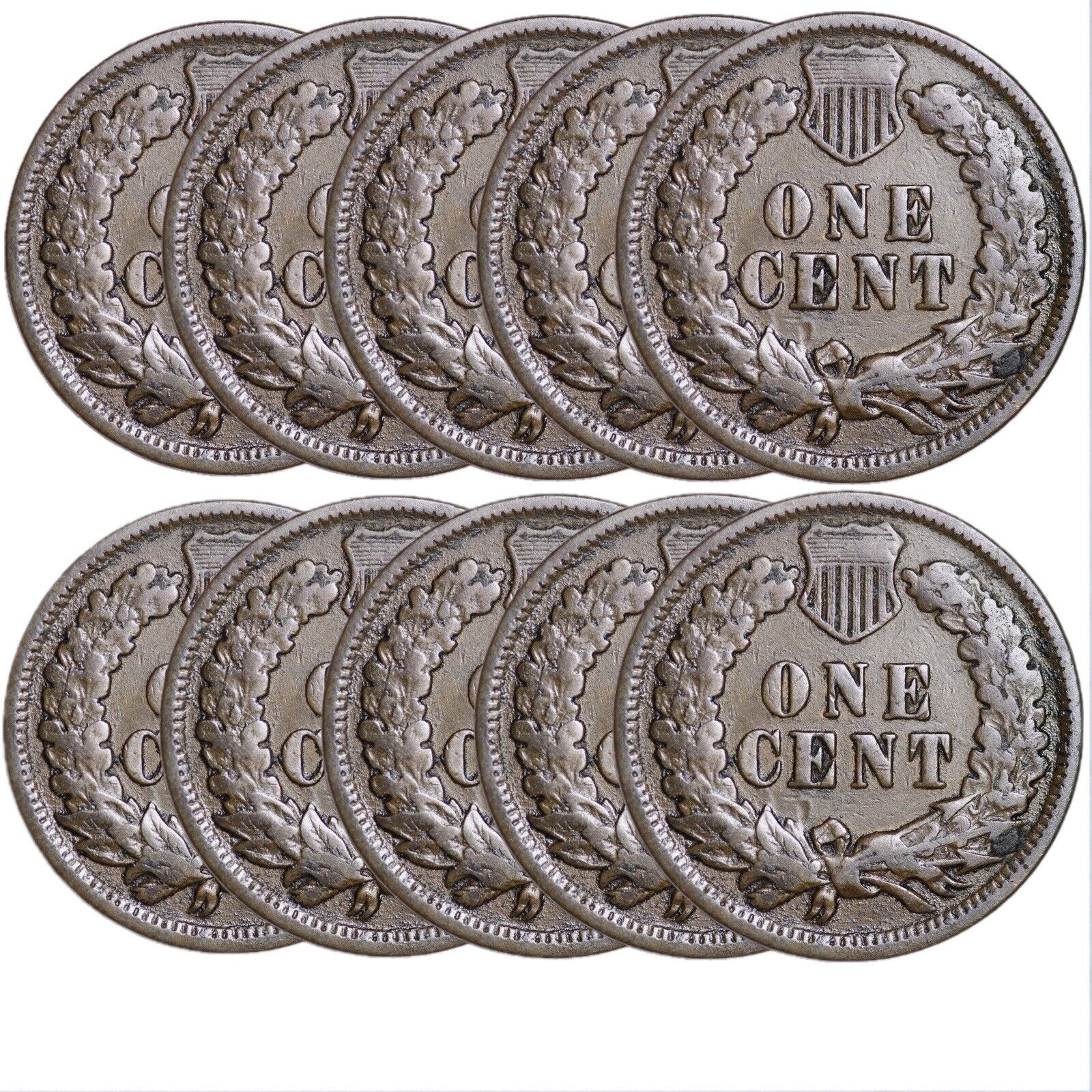 Lot of 10 Indian Head Cent Pennies G/VG