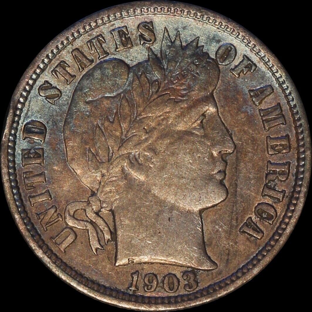 1903 Barber Dime Silver Full Liberty Obsolete Tone
