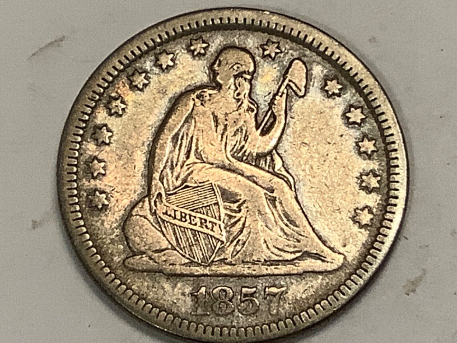 1857 Seated Liberty Quarter - 90% Silver 10% Copper