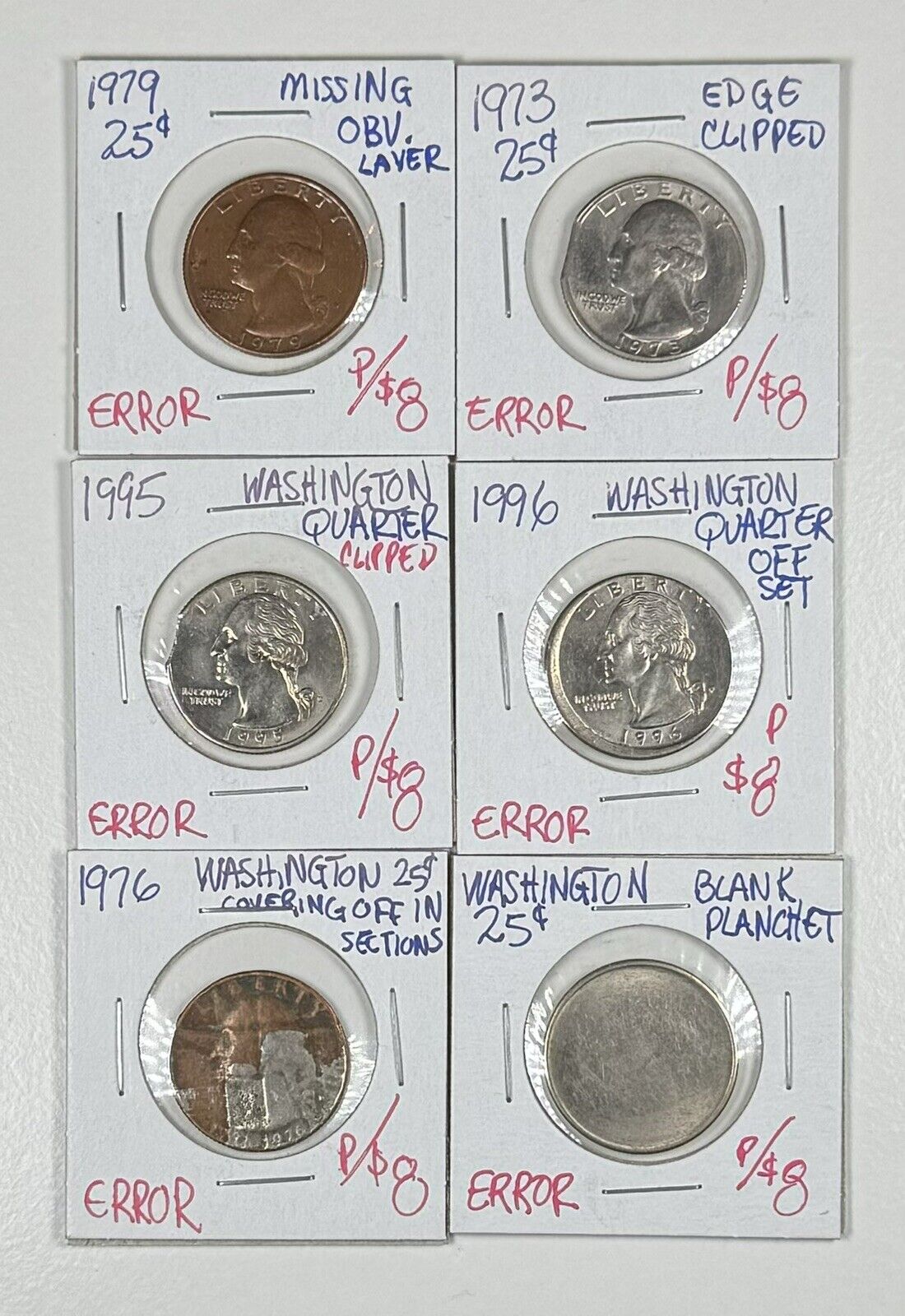 Rare Washington Quarter Mint Error Lot - 6 Coins