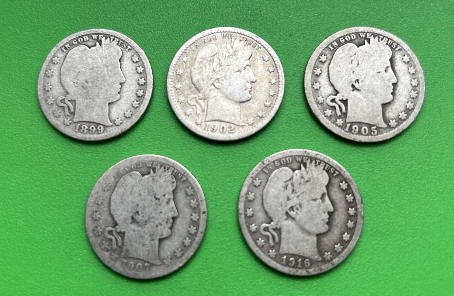 5 Barber Quarters with 90% Silver Content ❤️