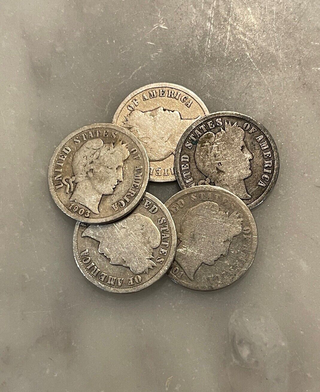 Set of 5 Barber Dimes - 90% Silver