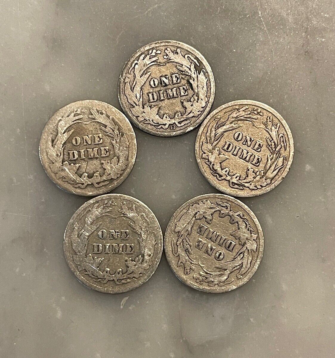 Set of 5 Barber Dimes - 90% Silver