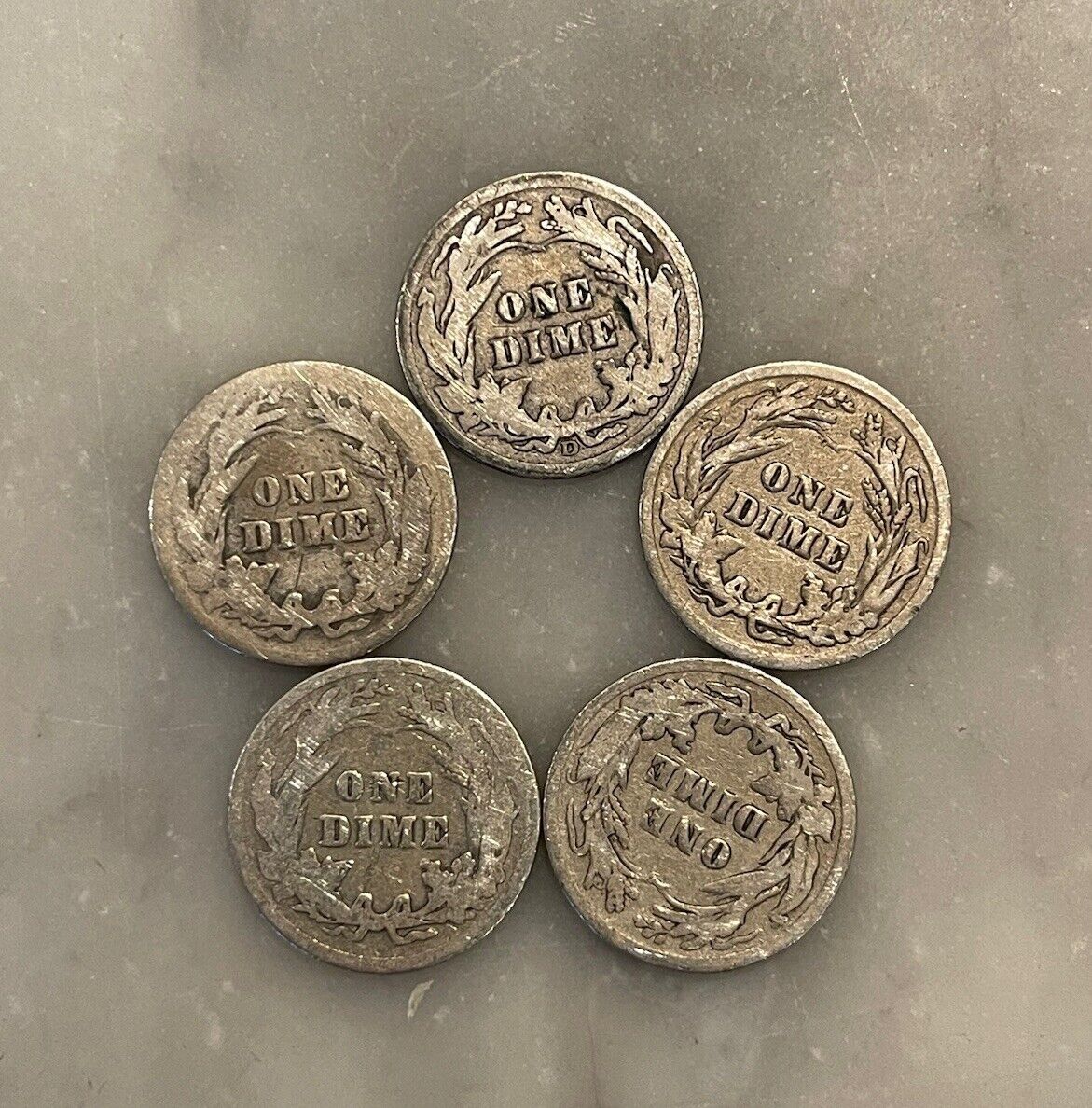 Set of 5 Barber Dimes - 90% Silver