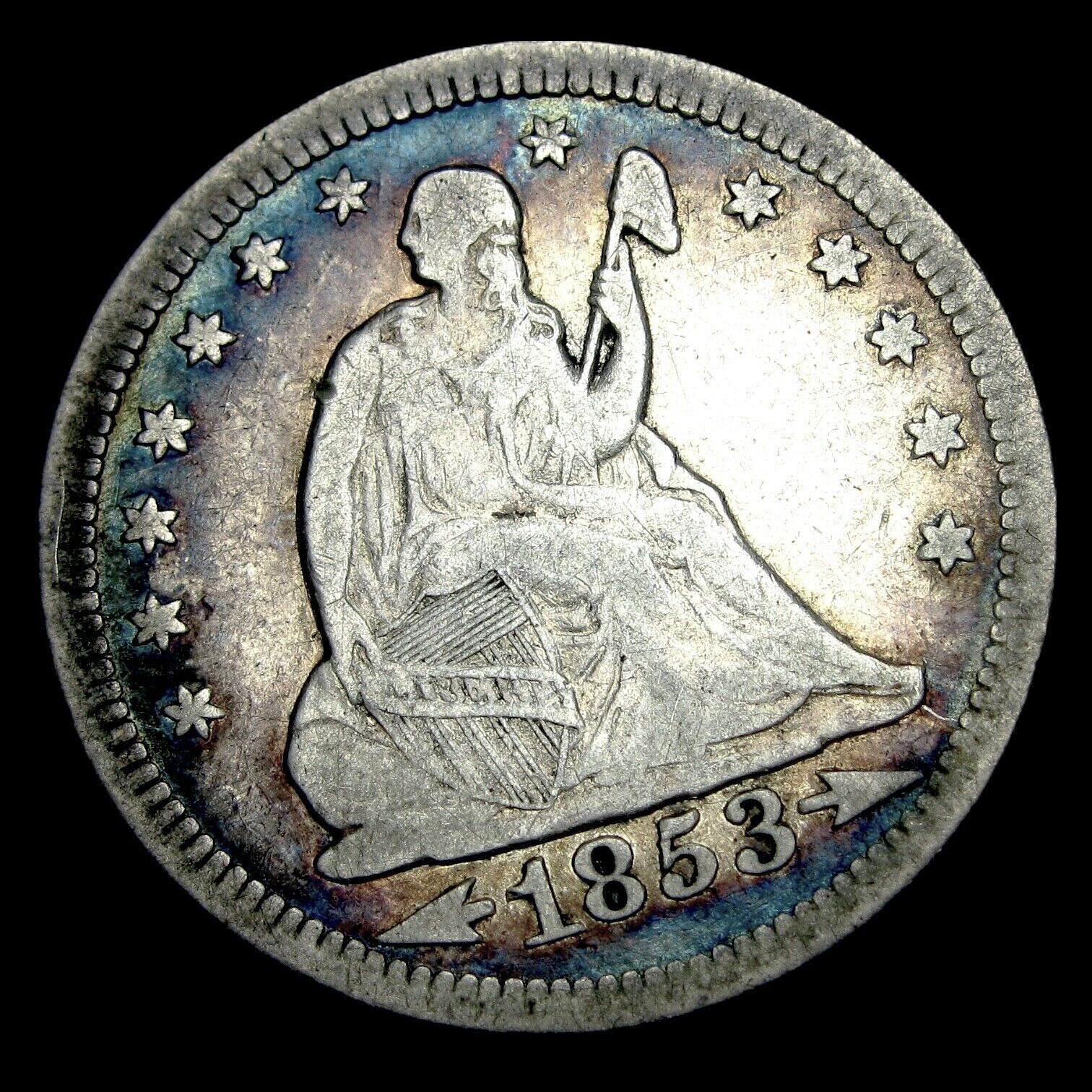 1853 Seated Liberty Silver Quarter with Arrows and Rays
