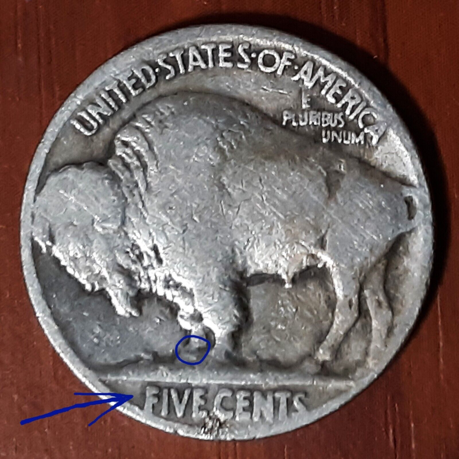 1935 Buffalo 5C with Errors: Double Die Rev- Lamination